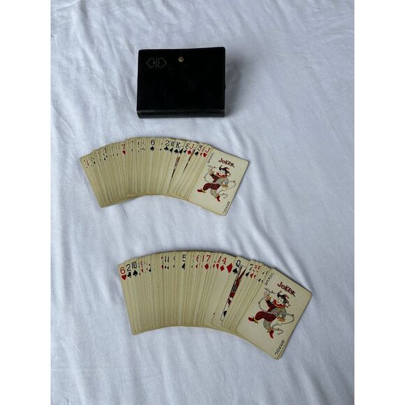 Vintage Leather Playing Card Case, Black, Two Deck Case, Cards Included - Picture 5 of 6